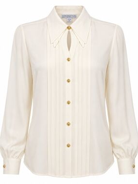 STARINGTON BY CHARLOTTE | 100% Silk Pintuck Ivory Blouse Gold Buttons | 14
